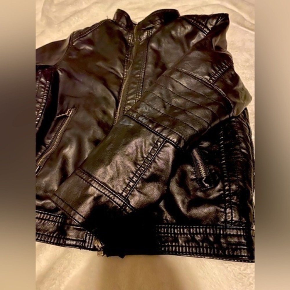 H&m  sherpa lined leather jacket coat  6/7 yr old girl